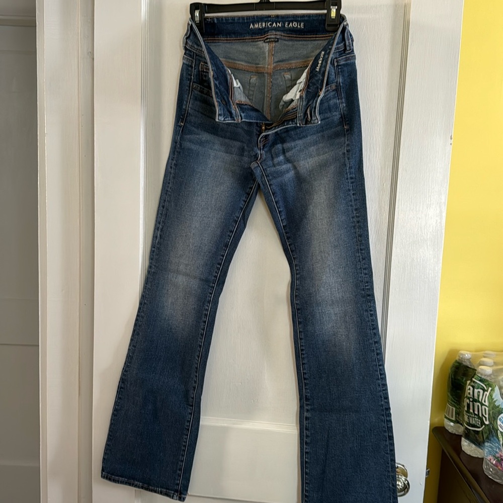 American Eagle kick boot jeans. Never warn.
